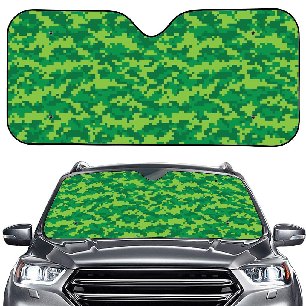 Green Digital Camo Pattern Print Car Windshield Sun Shade