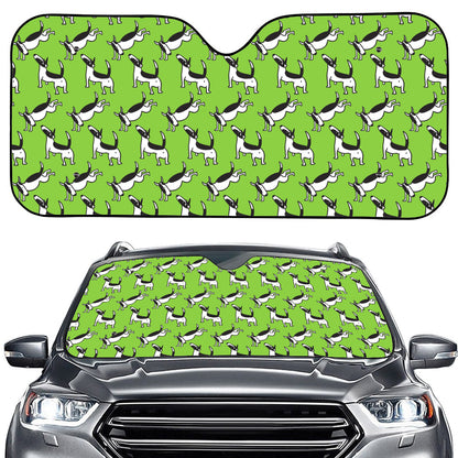 Green Doodle Bull Terrier Pattern Print Car Windshield Sun Shade