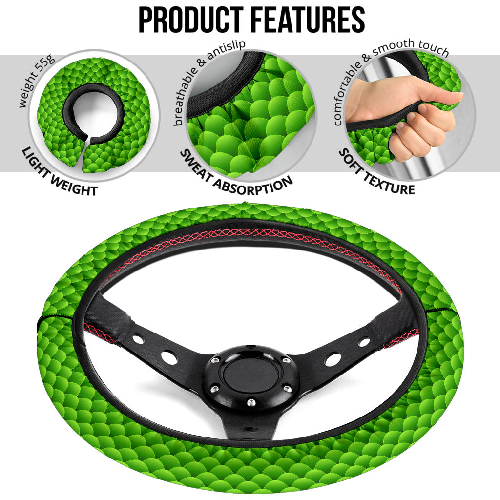 Green Fish Skin Premium Car Steering Wheel Cover