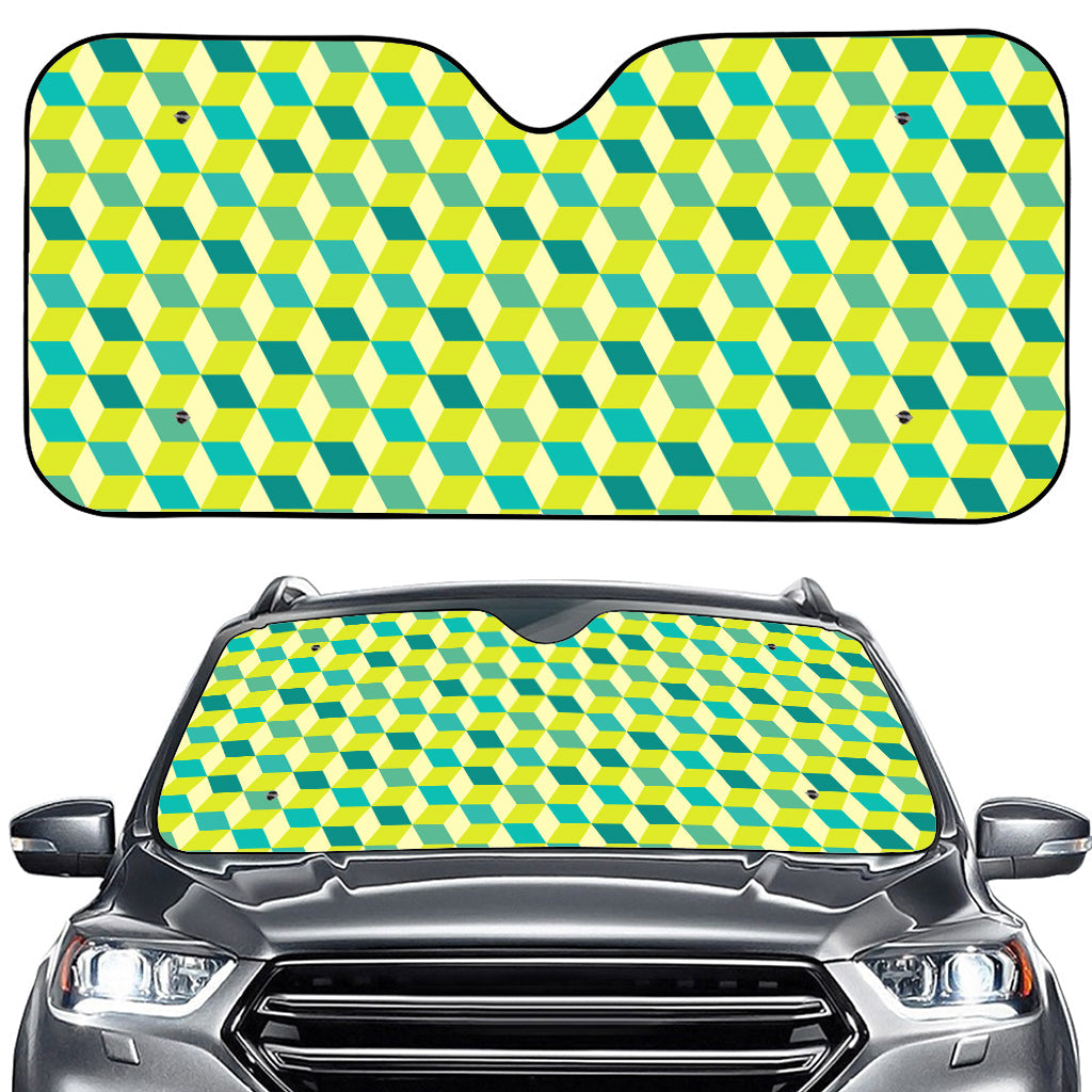 Green Geometric Cube Shape Pattern Print Car Windshield Sun Shade