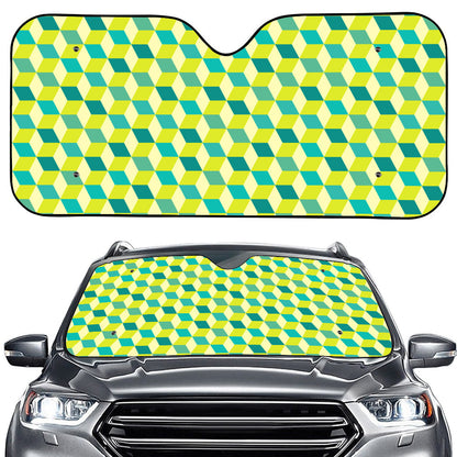 Green Geometric Cube Shape Pattern Print Car Windshield Sun Shade