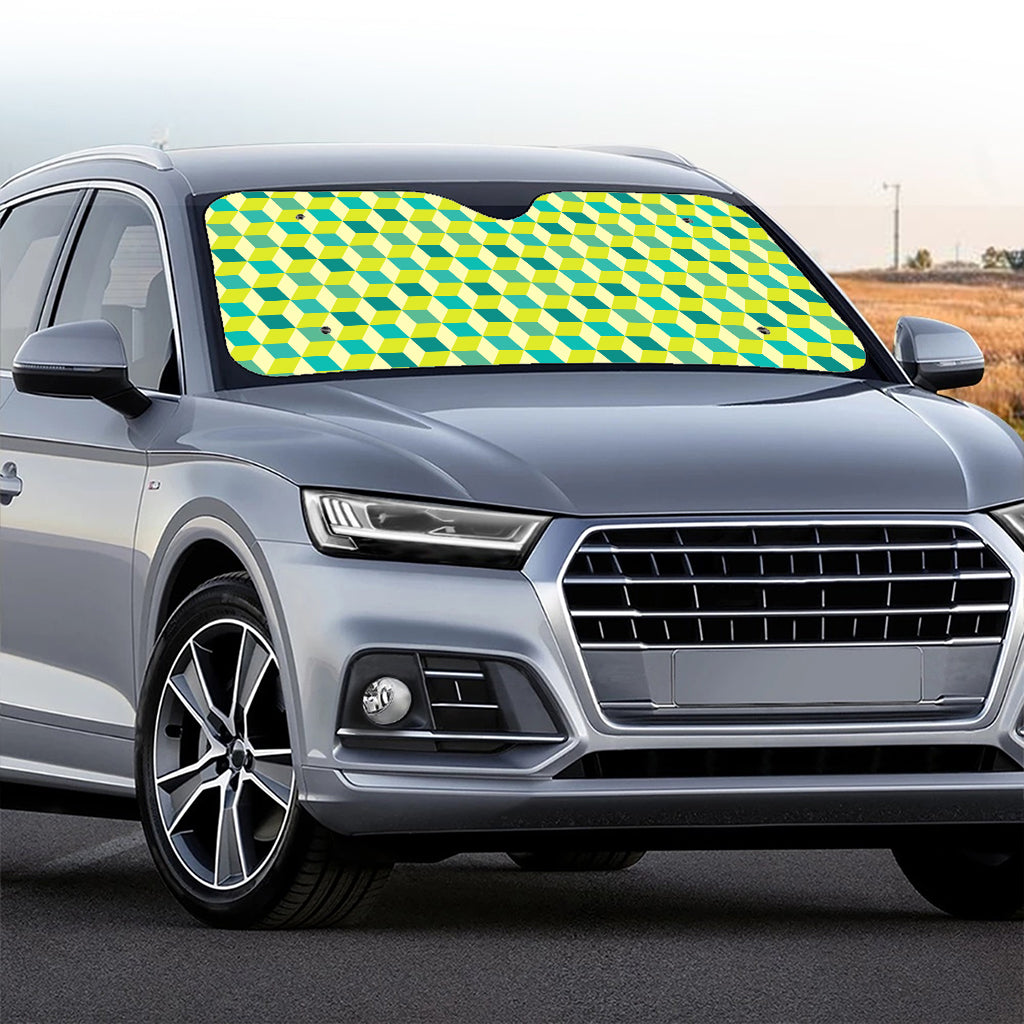 Green Geometric Cube Shape Pattern Print Car Windshield Sun Shade
