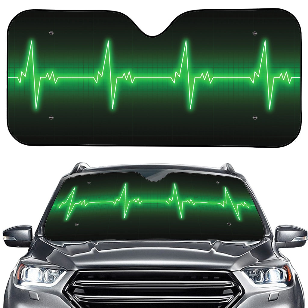 Green Heartbeat Print Car Windshield Sun Shade