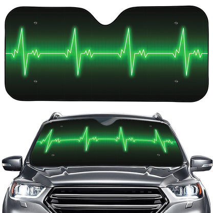 Green Heartbeat Print Car Windshield Sun Shade