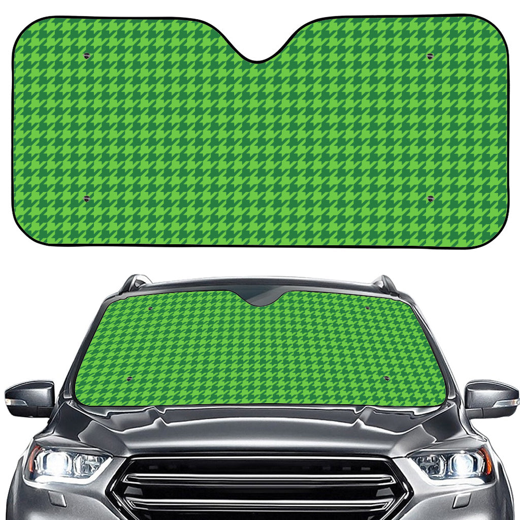 Green Houndstooth Pattern Print Car Windshield Sun Shade