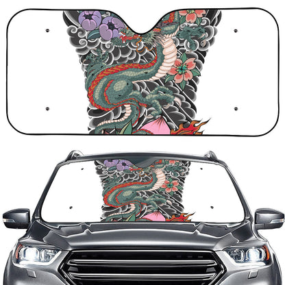 Green Japanese Dragon Tattoo Print Car Windshield Sun Shade