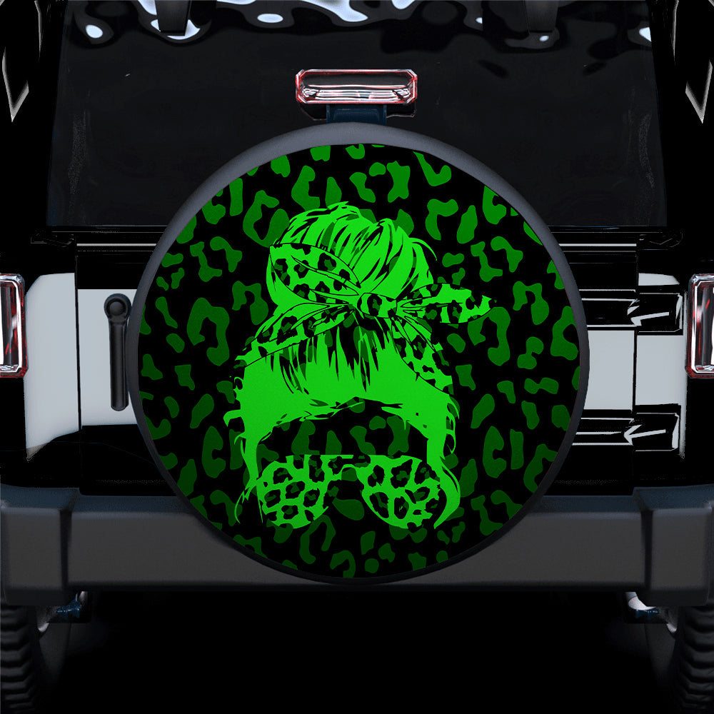 Green Jeep Girl With Sunglasses Leopard Pattern Car Spare Tire Cover