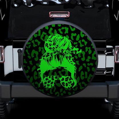 Green Jeep Girl With Sunglasses Leopard Pattern Car Spare Tire Cover