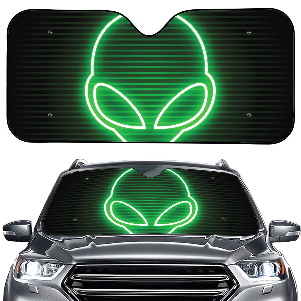 Green Light Alien Print Car Windshield Sun Shade