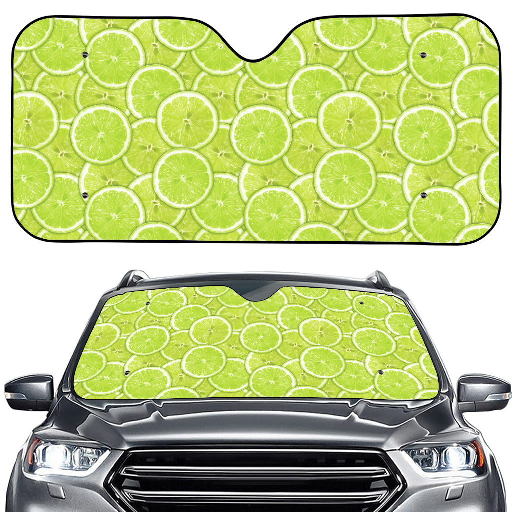 Green Lime Slices Pattern Print Car Windshield Sun Shade
