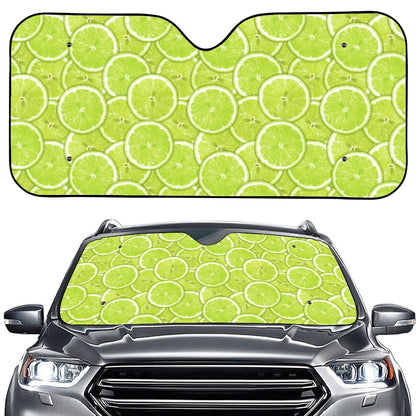 Green Lime Slices Pattern Print Car Windshield Sun Shade