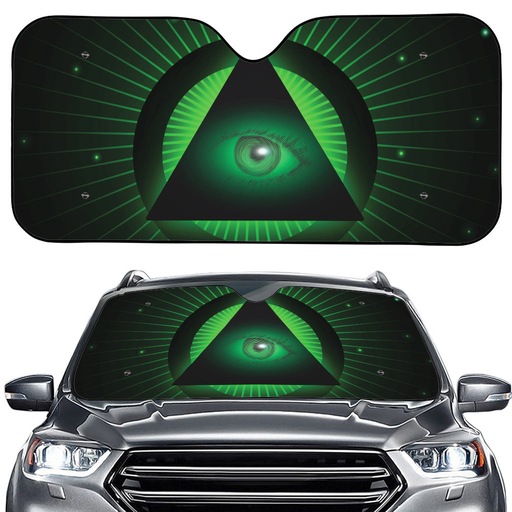 Green Masonic Eye Print Car Windshield Sun Shade