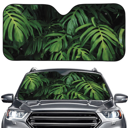 Green Monstera Leaf Print Car Windshield Sun Shade