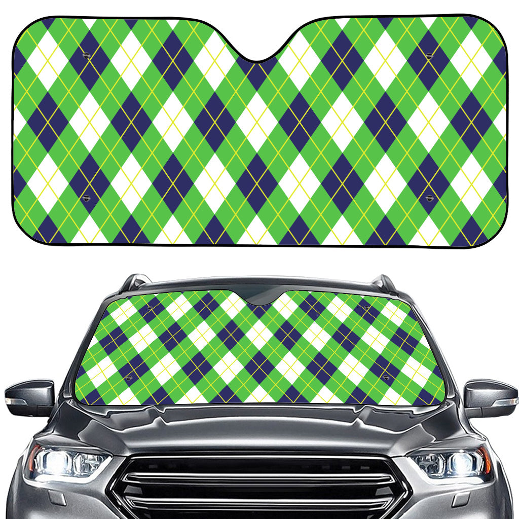 Green Navy And White Argyle Print Car Windshield Sun Shade
