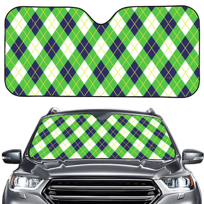 Green Navy And White Argyle Print Car Windshield Sun Shade