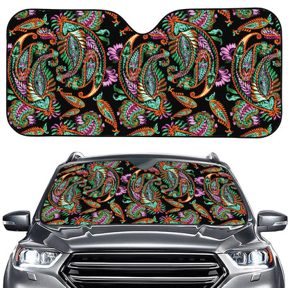 Green Orange And Pink Paisley Print Car Windshield Sun Shade