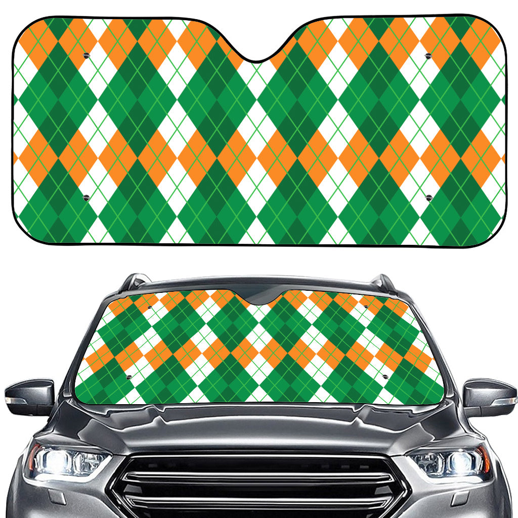 Green Orange And White Argyle Print Car Windshield Sun Shade