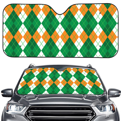 Green Orange And White Argyle Print Car Windshield Sun Shade