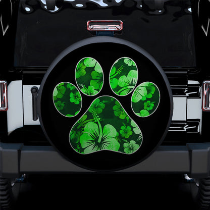 Green Paw Print Hawaiian Hibiscus Car Spare Tire Cover