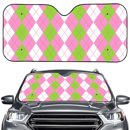 Green Pink And White Argyle Print Car Windshield Sun Shade