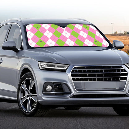 Green Pink And White Argyle Print Car Windshield Sun Shade