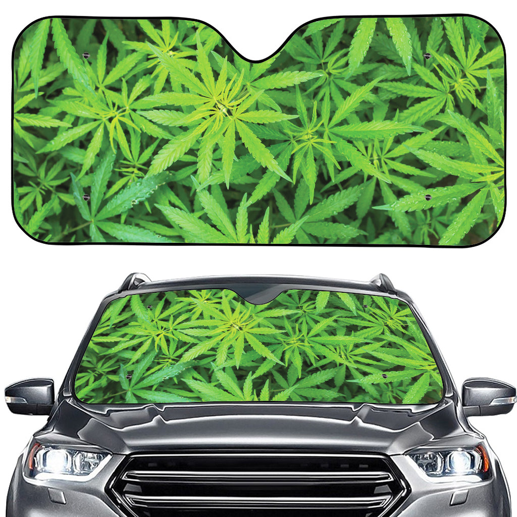 Green Pot Leaf Print Car Windshield Sun Shade