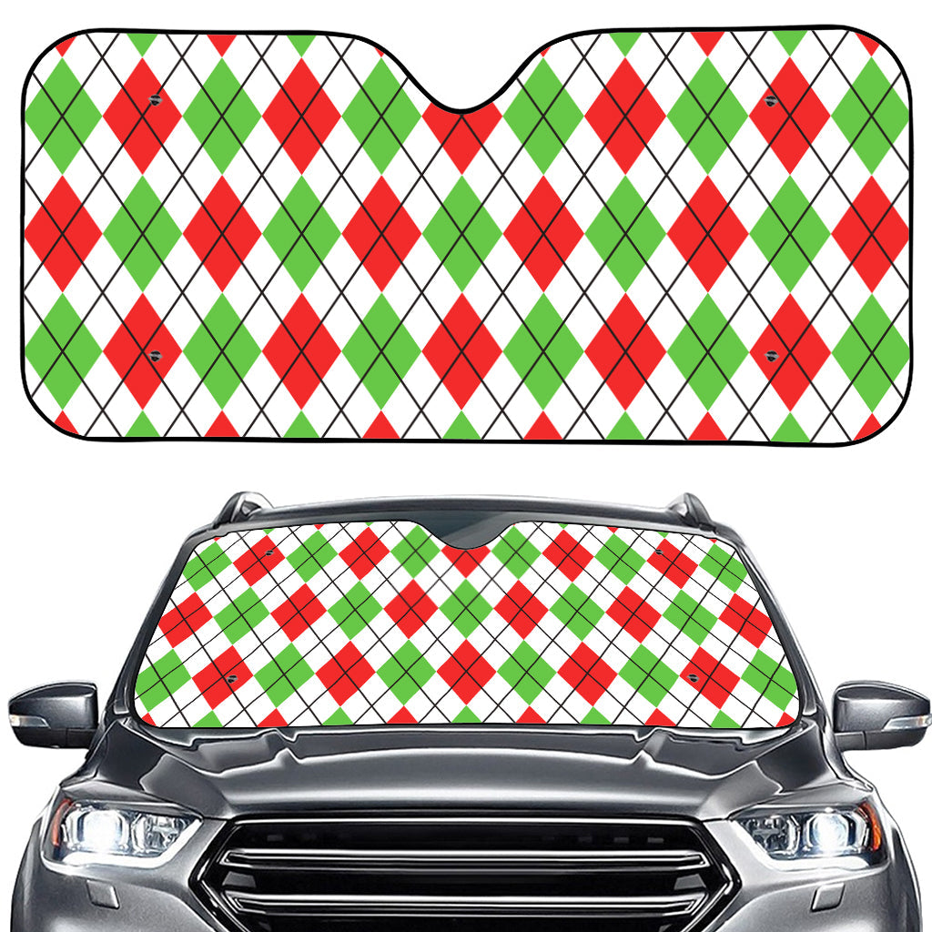 Green Red And White Argyle Pattern Print Car Windshield Sun Shade