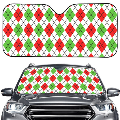 Green Red And White Argyle Pattern Print Car Windshield Sun Shade