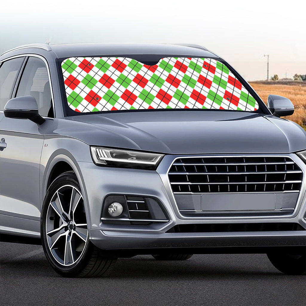 Green Red And White Argyle Pattern Print Car Windshield Sun Shade