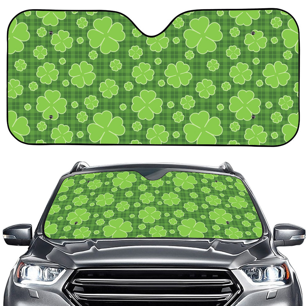 Green Shamrock Plaid Pattern Print Car Windshield Sun Shade
