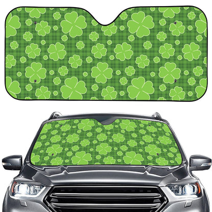 Green Shamrock Plaid Pattern Print Car Windshield Sun Shade
