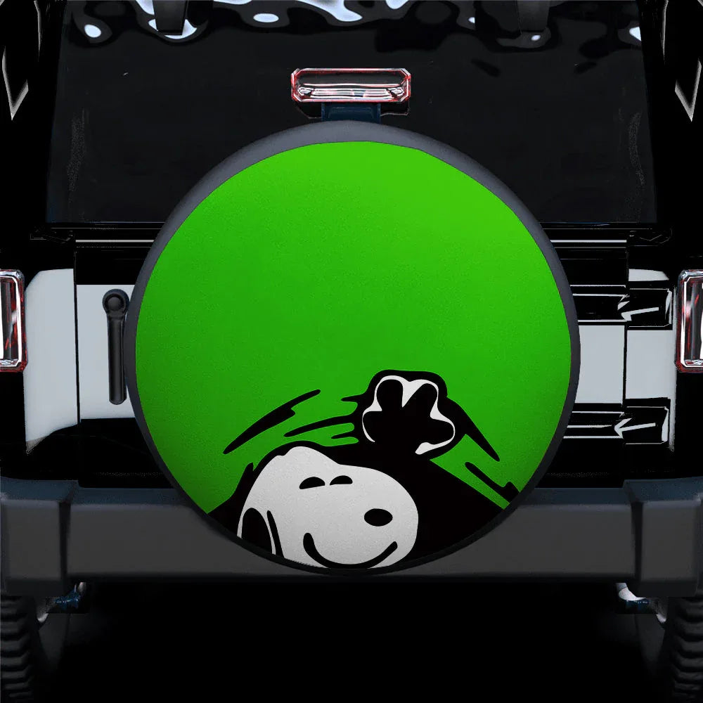 Green Snoopy Peek A Boo Funny Jeep Car Leather Spare Tire Cover - PersonalizedFury