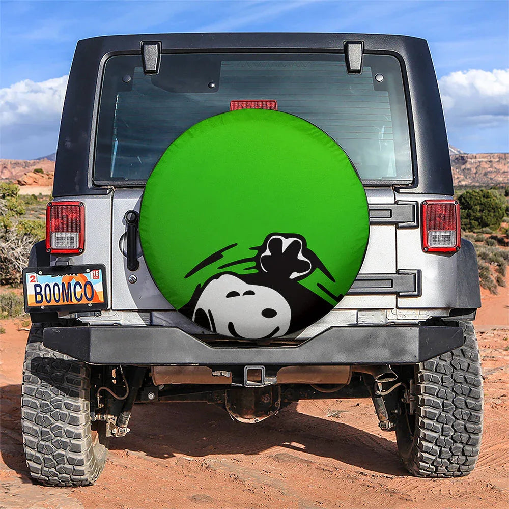 Green Snoopy Peek A Boo Funny Jeep Car Leather Spare Tire Cover - PersonalizedFury