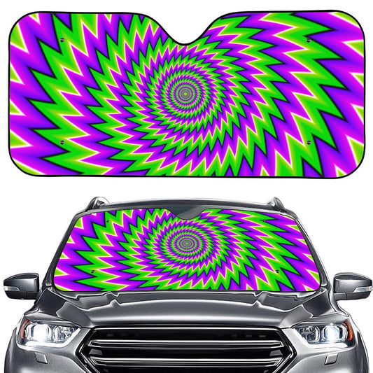 Green Spiral Moving Optical Illusion Car Windshield Sun Shade