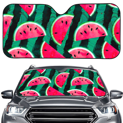 Green Striped Watermelon Pattern Print Car Windshield Sun Shade