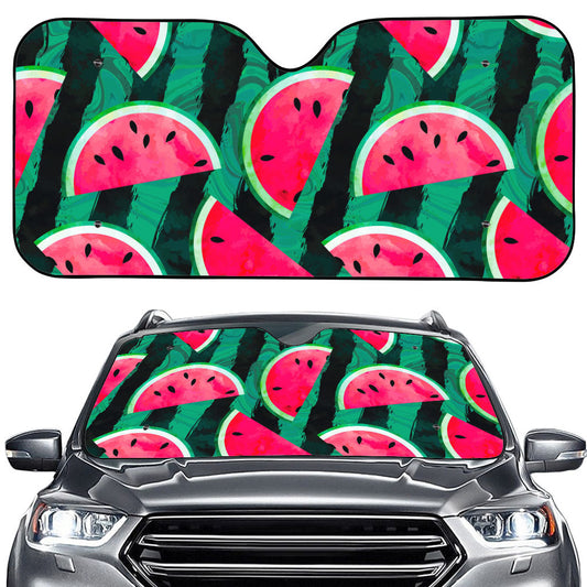 Green Striped Watermelon Pattern Print Car Windshield Sun Shade