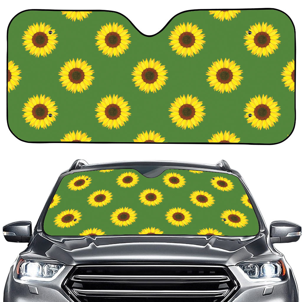 Green Sunflower Pattern Print Car Windshield Sun Shade