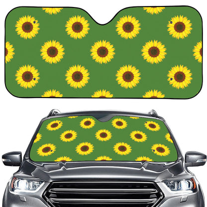 Green Sunflower Pattern Print Car Windshield Sun Shade