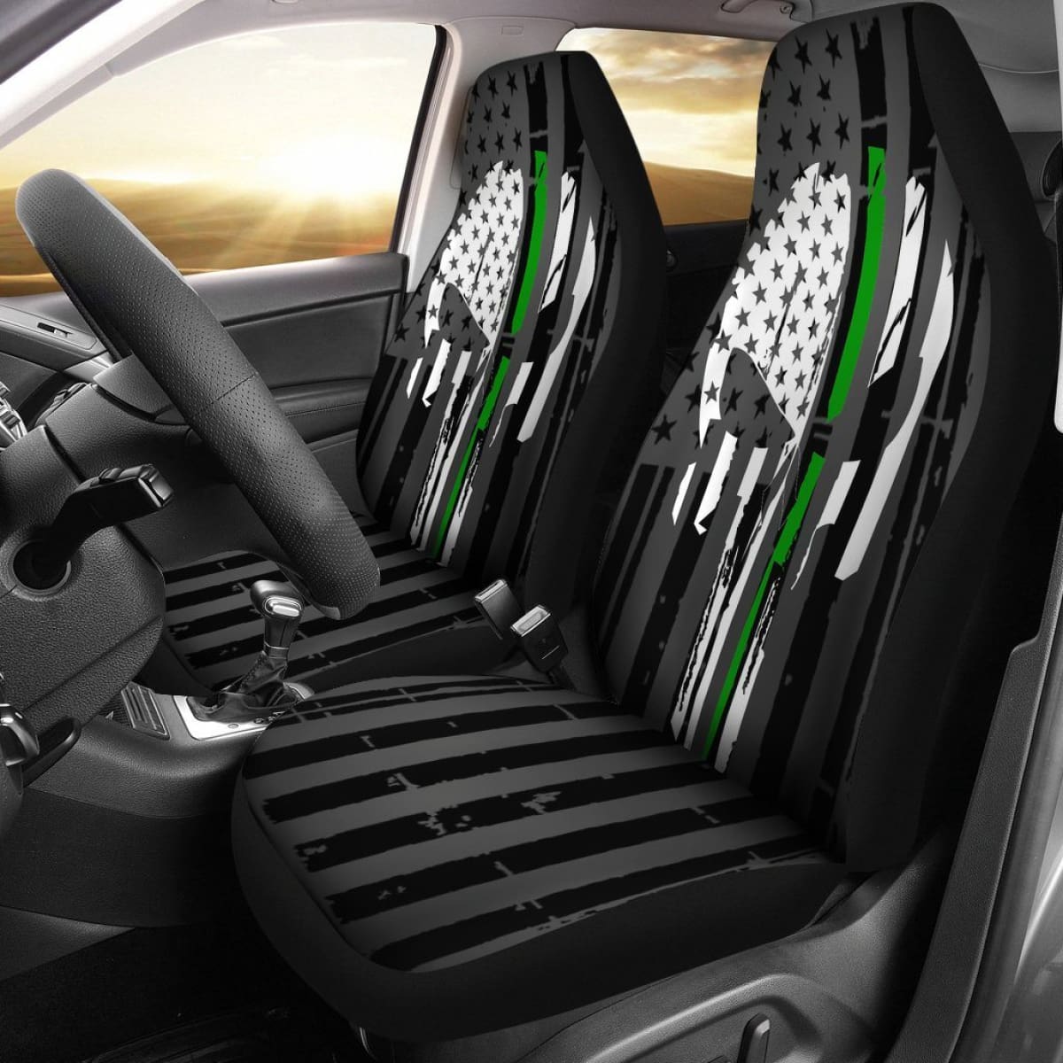Green Thin Line Punisher Inspired Car Seat Covers Set Of 2 Universal Fit 234910