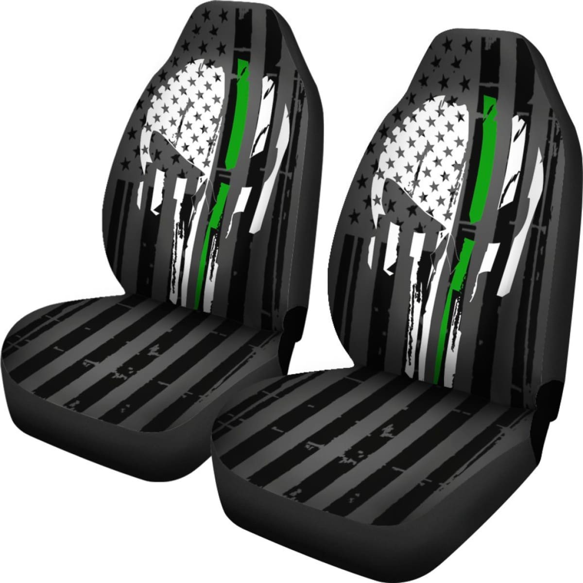 Green Thin Line Punisher Inspired Car Seat Covers Set Of 2 Universal Fit 234910