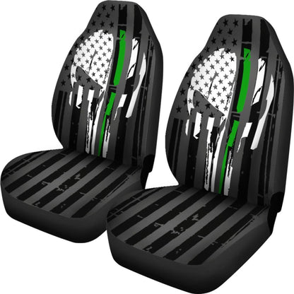 Green Thin Line Punisher Inspired Car Seat Covers Set Of 2 Universal Fit 234910
