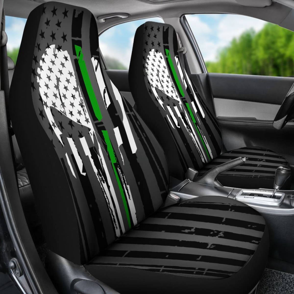 Green Thin Line Punisher Inspired Car Seat Covers Set Of 2 Universal Fit 234910