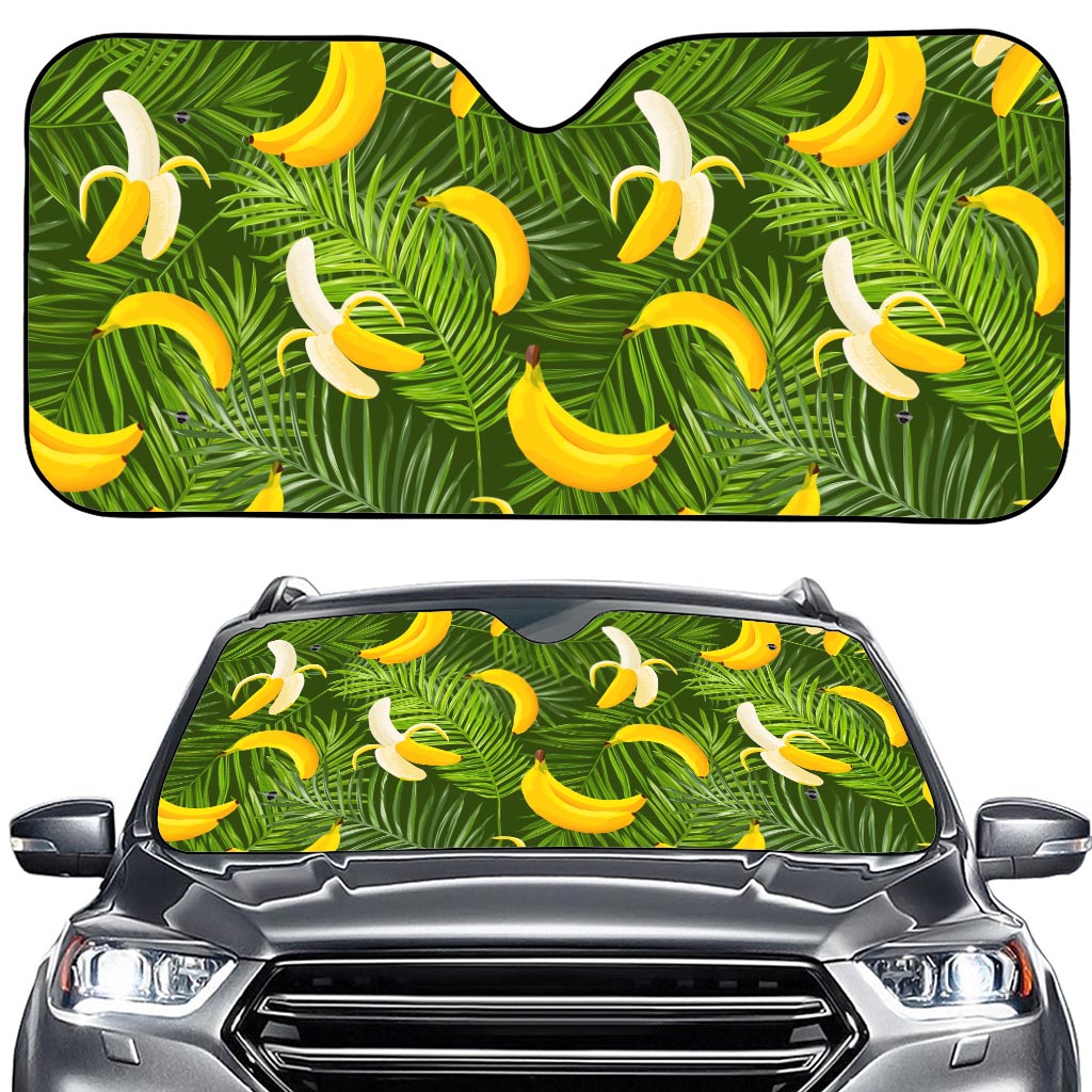 Green Tropical Banana Pattern Print Car Windshield Sun Shade
