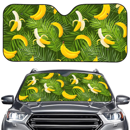 Green Tropical Banana Pattern Print Car Windshield Sun Shade