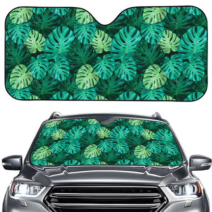 Green Tropical Monstera Pattern Print Car Windshield Sun Shade