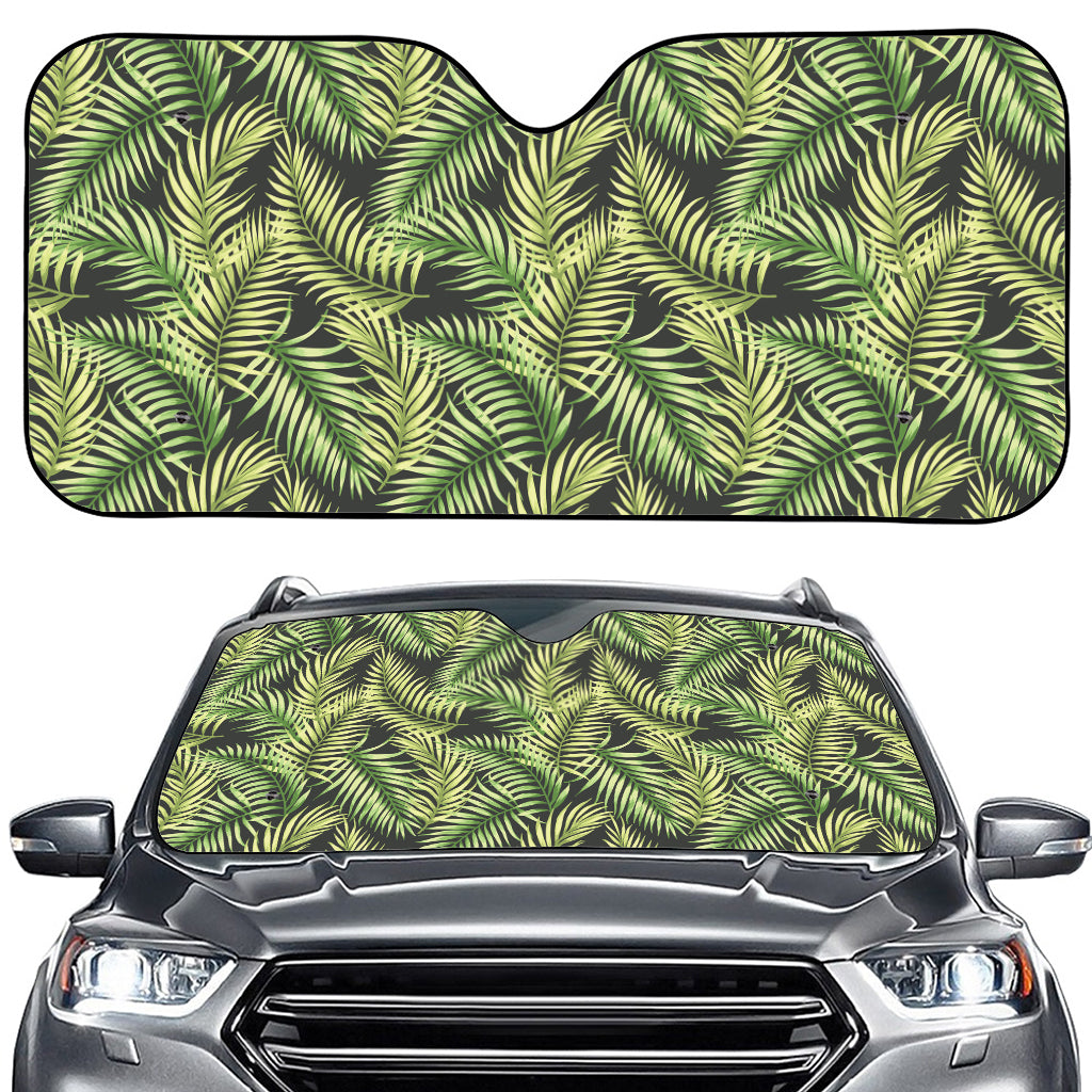 Green Tropical Palm Leaf Pattern Print Car Windshield Sun Shade
