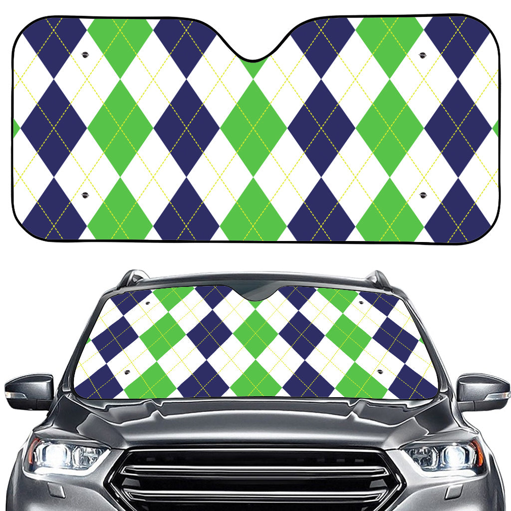 Green White And Navy Argyle Print Car Windshield Sun Shade