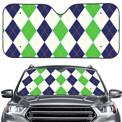 Green White And Navy Argyle Print Car Windshield Sun Shade