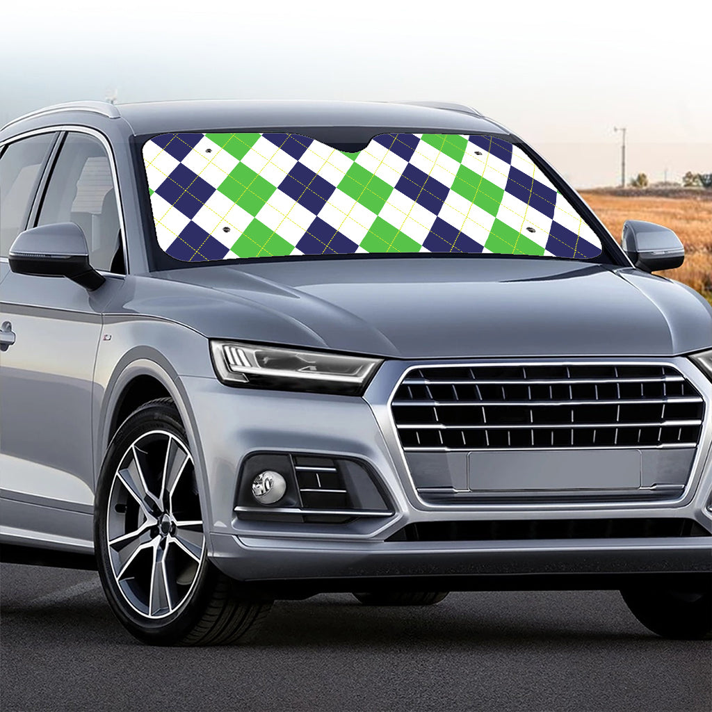 Green White And Navy Argyle Print Car Windshield Sun Shade