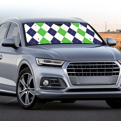 Green White And Navy Argyle Print Car Windshield Sun Shade